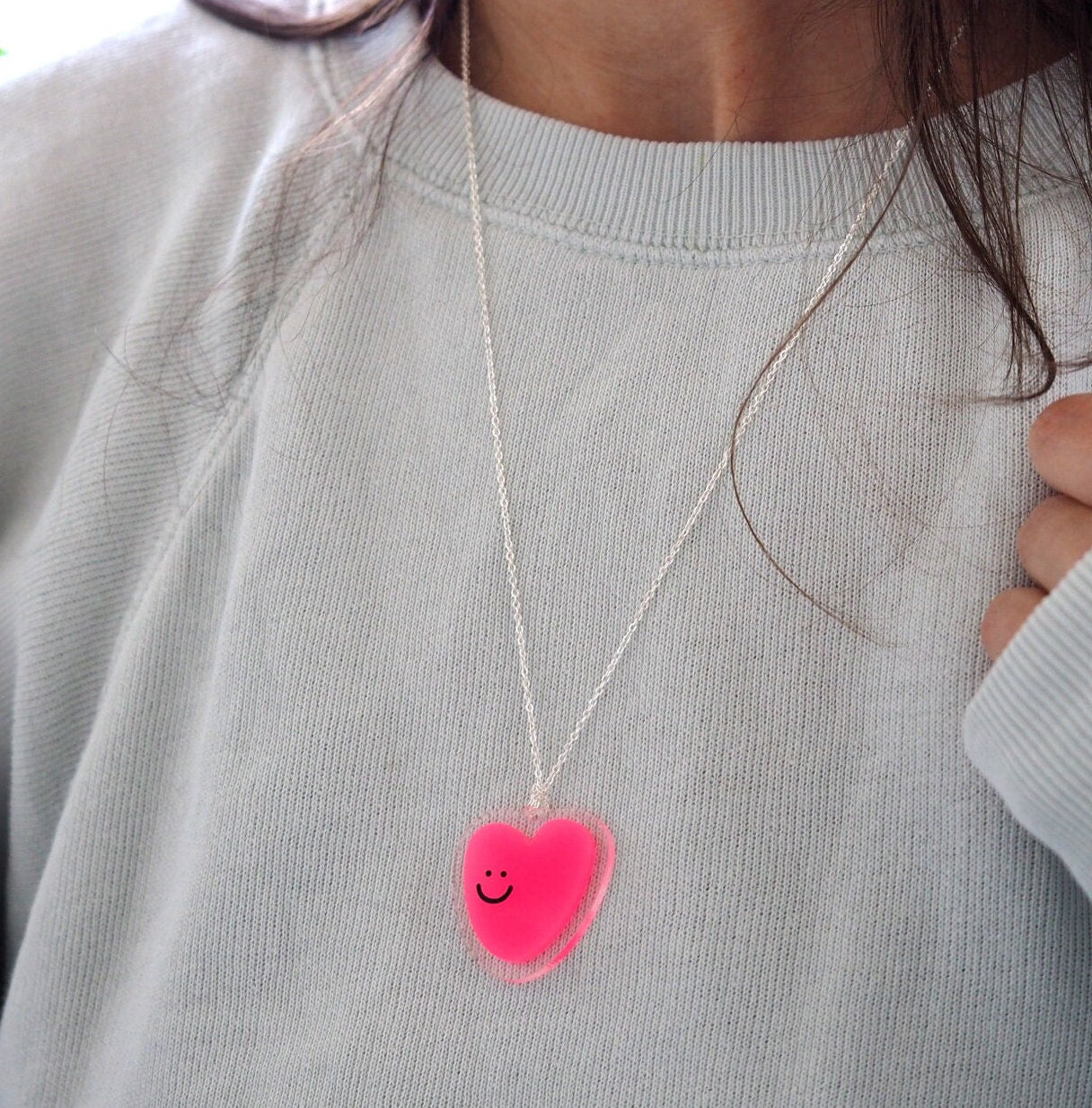 Happy Heart Pendant - Pink Acrylic