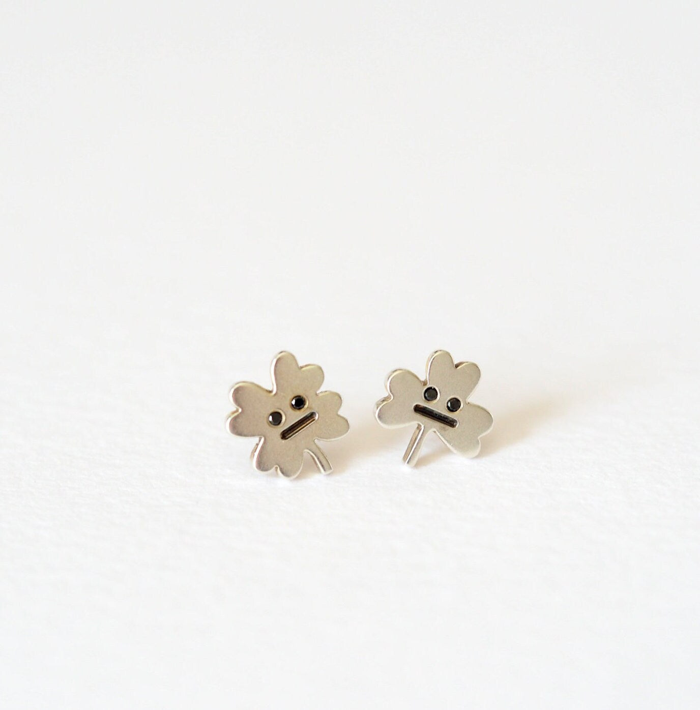 Clover Leaf Earrings - Recycled Sterling Silver and Black Diamonds