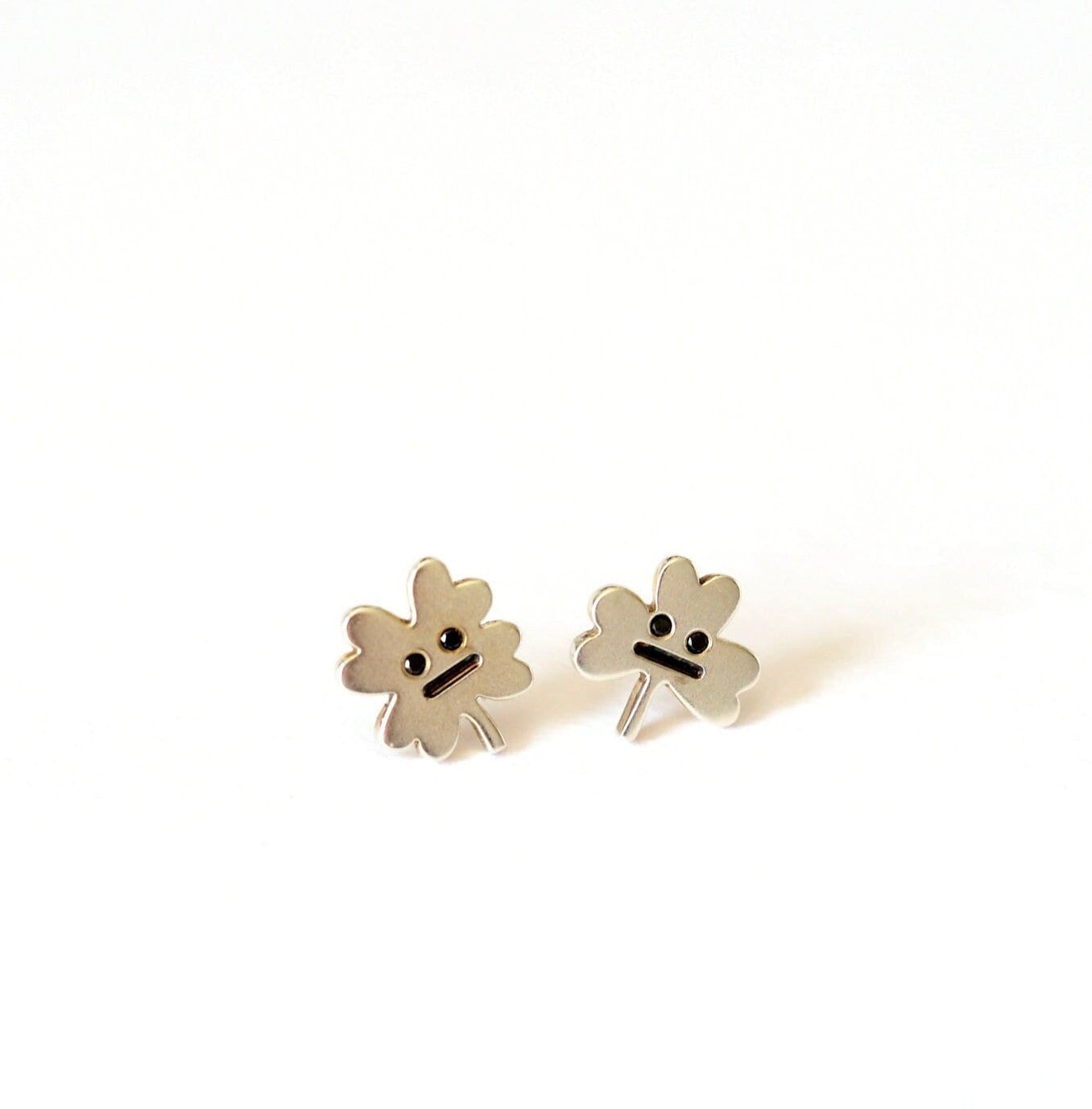 Clover Leaf Earrings - Recycled Sterling Silver and Black Diamonds