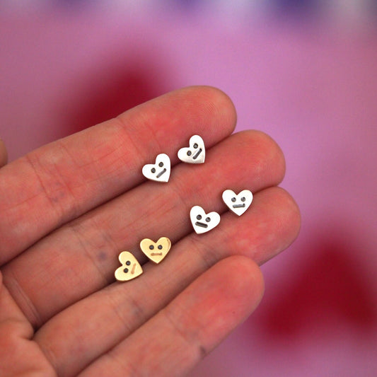 Grumpy Face Heart Studs