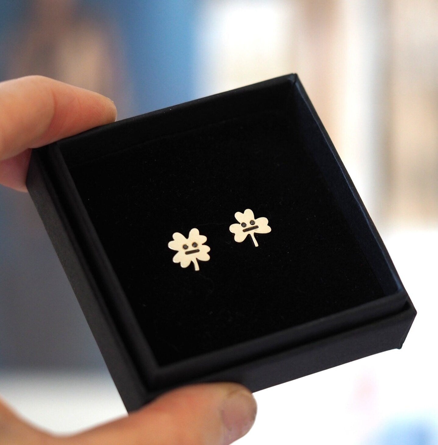 Clover Leaf Earrings - Recycled Sterling Silver and Black Diamonds