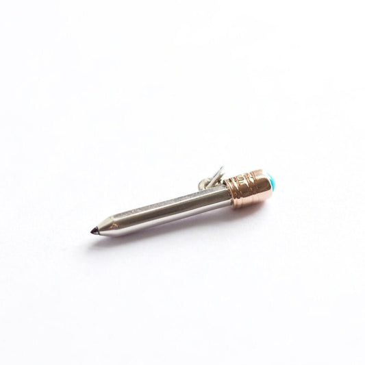 Dinky Pencil Charm - Recycled Sterling Silver, Gold and Cabochon Stone.